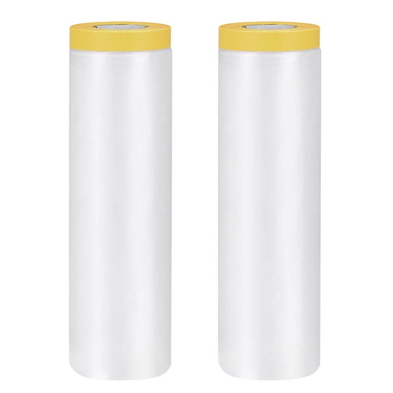 Uxcell 157" x 49ft Pre-Taped Masking Film with Medium-Tack Painters Tape Orange 2Pack