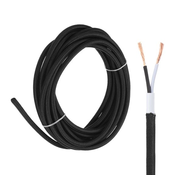 Uxcell 15Ft Cloth Covered Lamp Wire, UL Listed 18AWG 2 Conductor Fabric Vintage Industrial Cord, 300V SVT Braided Electrical Wire for DIY Lamp Parts Lighting Project, Black