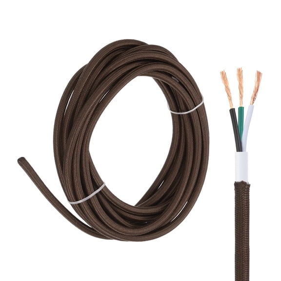 Uxcell 15Ft Cloth Covered Lamp Wire, UL Listed 18AWG 3 Conductor Fabric Vintage Industrial Cord, 300V SVT Braided Electrical Wire for DIY Lamp Parts Lighting Project, Dark Brown