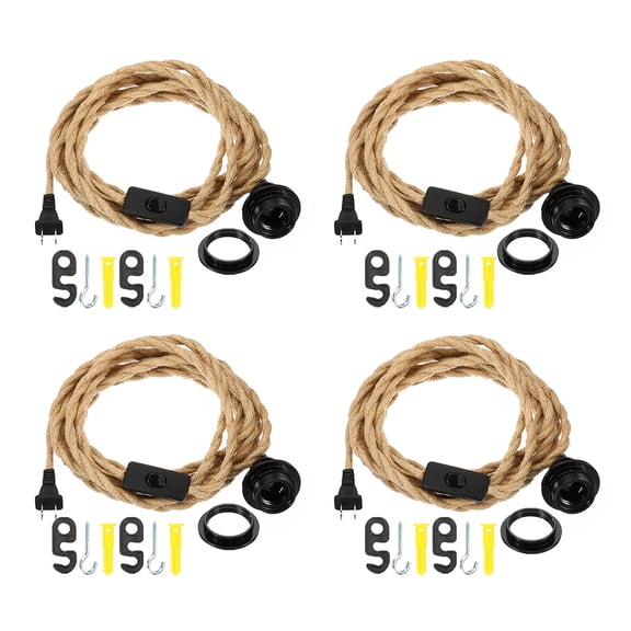 Uxcell 15Ft Plug in Pendant Light Cord Industrial Vintage Hanging Light Kit with Switch for E26 Bulb 4 Pack