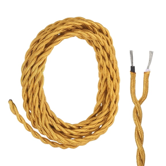 Uxcell 15Ft Twisted Cloth Covered Lamp Wire, UL Listed 18AWG 2 Conductor Fabric Vintage Industrial Cord, Braided Electrical Wire for DIY Lamp Parts Lighting Project, Yellow