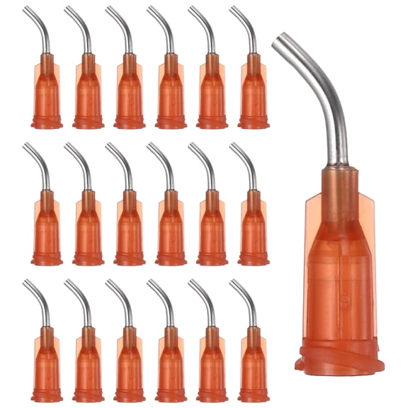 Uxcell 15Ga Angled Dispensing Needles, 66Pcs 0.5Inch 45 Curved Industrial Blunt Tip Dispensing Needle Tips with Luer Lock Needle for Refilling Liquid Inks Adhesive Glue Oil, Brown