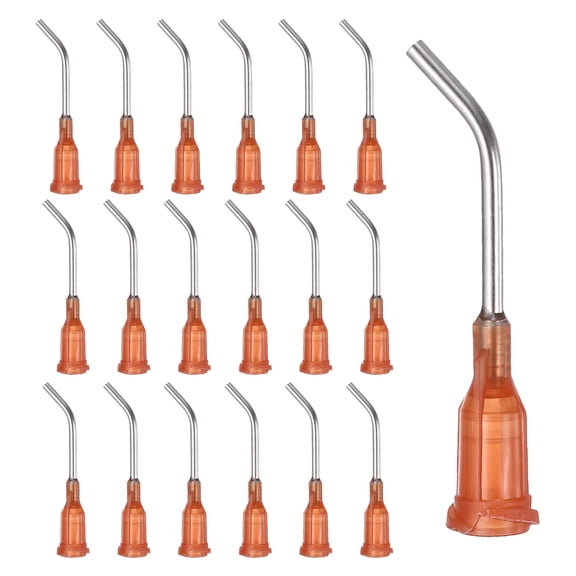 Uxcell 15Ga Angled Dispensing Needles, 66Pcs 1Inch 45 Curved Industrial Blunt Tip Dispensing Needle Tips with Luer Lock Needle for Refilling Liquid Inks Adhesive Glue Oil, Brown