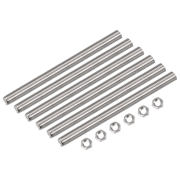 Uxcell 15Pack M12 x 250mm Fully Threaded Rod w 15Pack Hex Nuts, 1.75mm Pitch 304 Stainless Steel Right Hand Threaded Rod