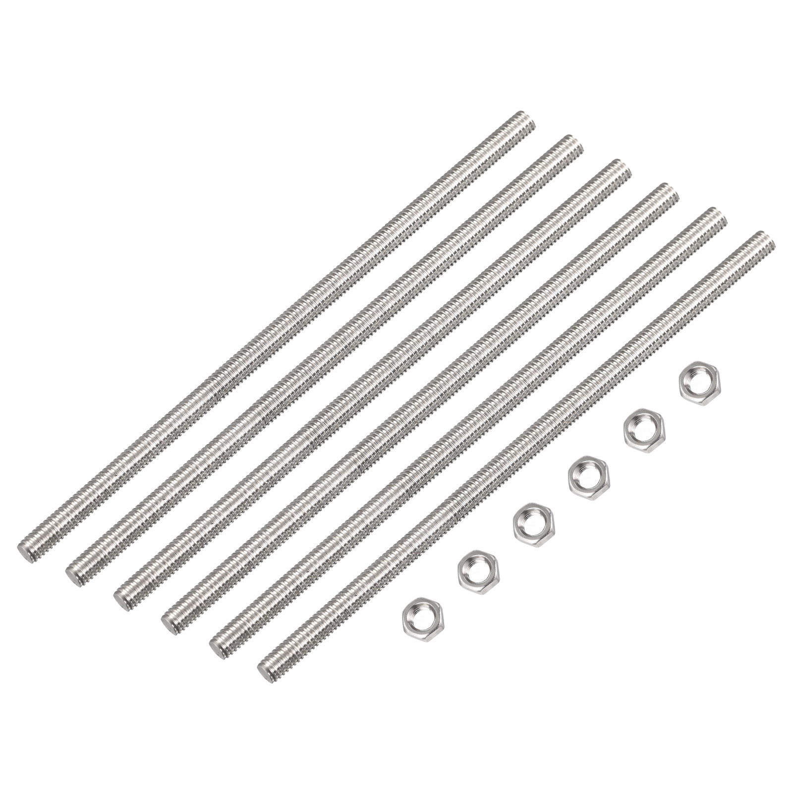 Uxcell 15Pack M4 x 250mm Fully Threaded Rod w 15Pack Hex Nuts, 0.7mm Pitch 304 Stainless Steel Right Hand Threaded Rod