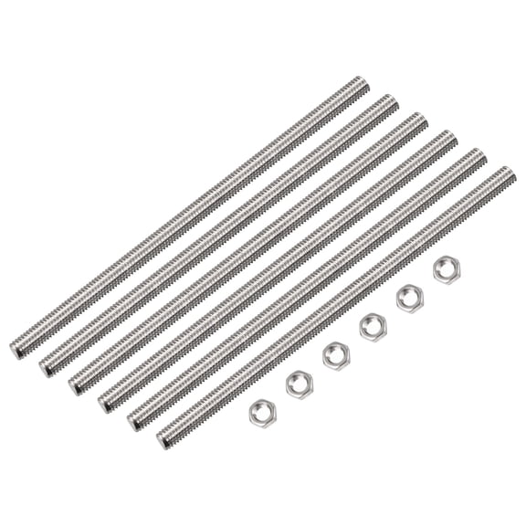 Uxcell 15Pack M5 x 200mm Fully Threaded Rod w 15Pack Hex Nuts, 0.8mm Pitch 304 Stainless Steel Right Hand Threaded Rod