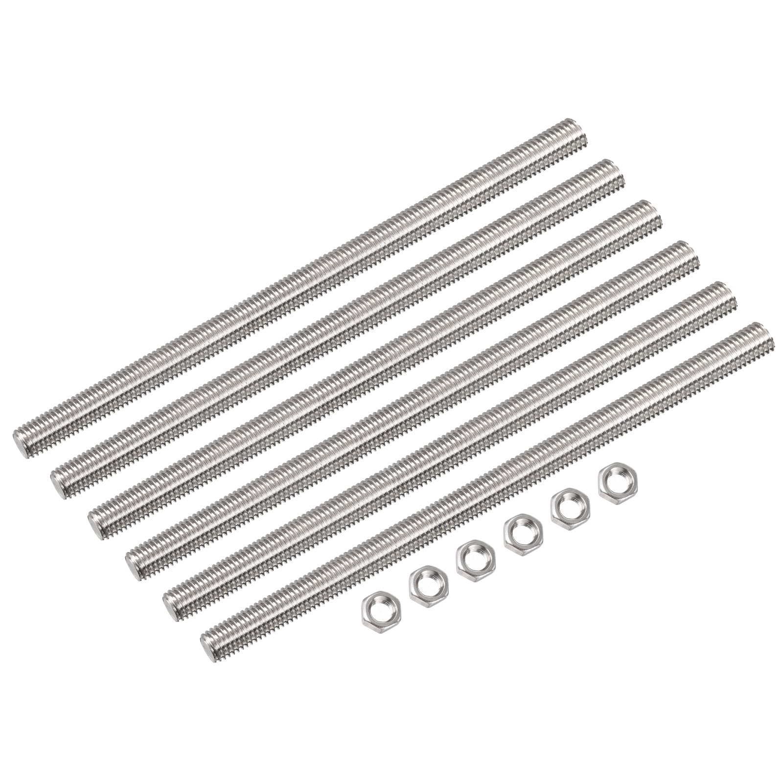 Uxcell 15Pack M8 x 200mm Fully Threaded Rod w 15Pack Hex Nuts, 1.25mm Pitch 304 Stainless Steel Right Hand Threaded Rod