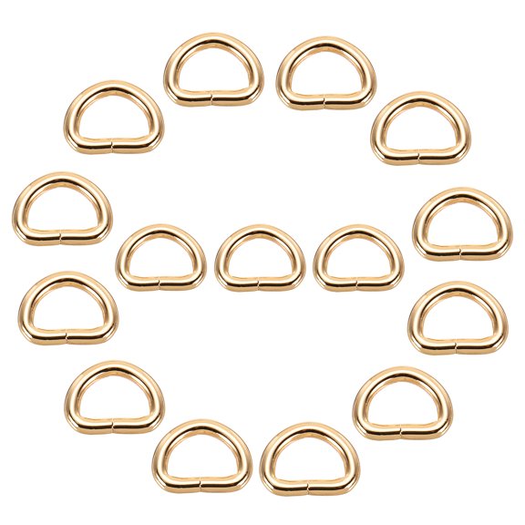 Uxcell 15Pcs 0.6 x 0.4 Inch Metal D Rings, Gold Welded Rings Buckles, Solid Hardware Bags Rings for Purse, Dog Collars