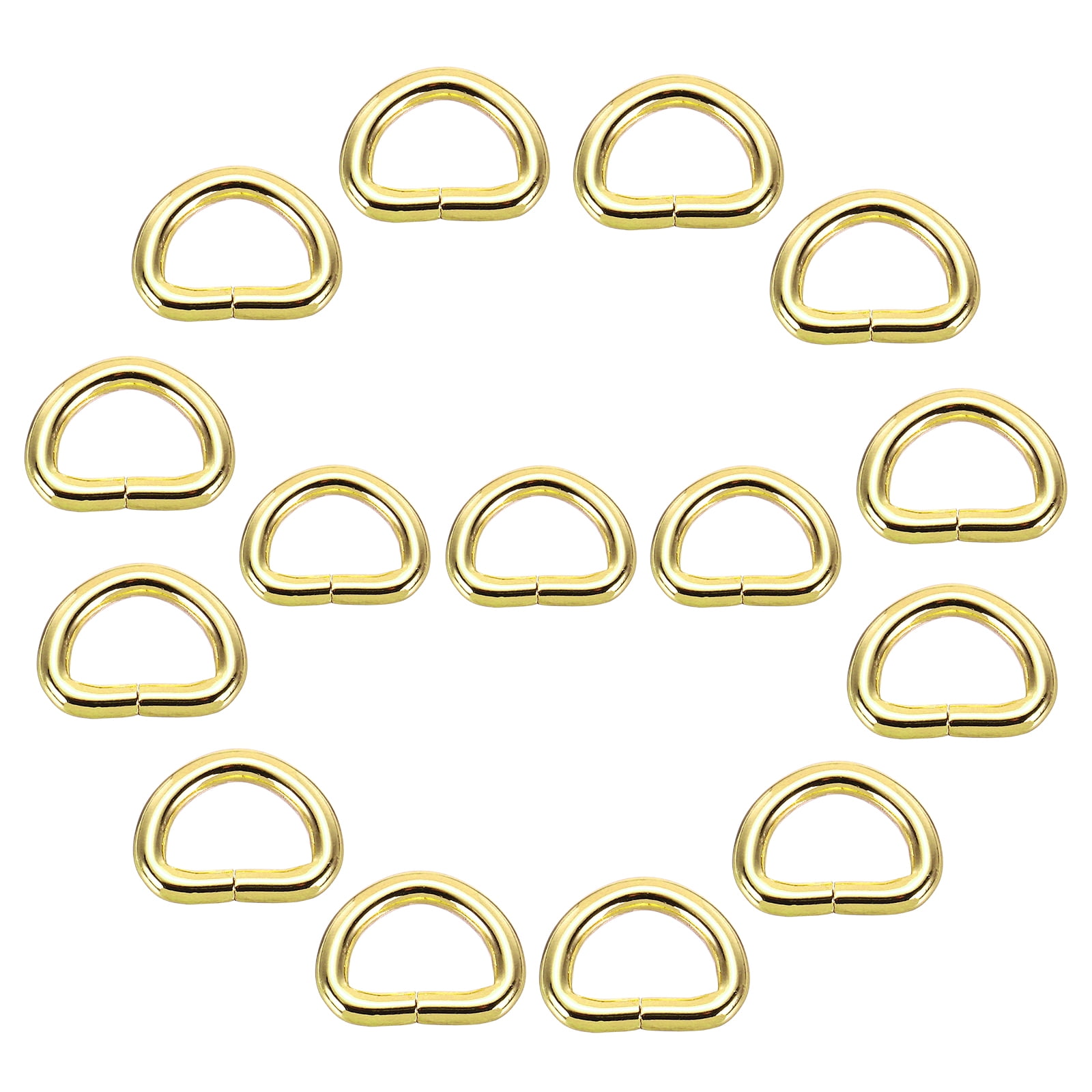 Uxcell 15Pcs 0.6 x 0.4 Inch Metal D Rings, Light Gold Welded Rings ...