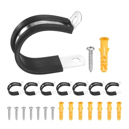 Uxcell 15Pcs 30mm(1.18 Inch) Cable Clamps, 321 Stainless Steel R Type Rubber Cushioned Insulated Hose Clamp, Pipe Conduit Strap Holder Clips for Tube, Lines, Wire Cord Installation