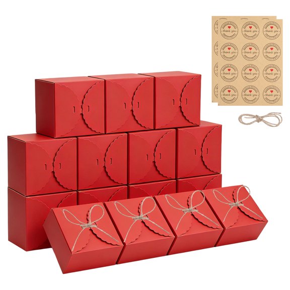 Uxcell 15Pcs Cake Boxes, 4.7 x 4.7x 3.5 Inch Square Bakery Boxes Cupcake Cake Packaging with 2 Stickers for Cakes Pies Wedding Birthday Party, Red