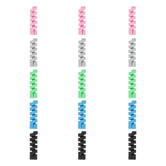 Uxcell 15Pcs Charger Cord Protectors, Flexible Rubber Spiral Cord Protector for Phone Charger Headphone Laptop, Black, Gray, Green, Blue, Pink