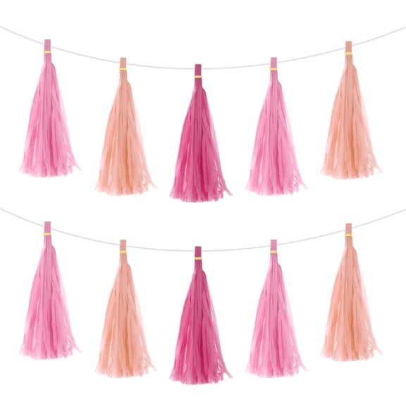 Uxcell 15Pcs Light Pink,Pink,Rose Red Tassel Garland Banner w Rope for Wedding Birthday Party Decoration