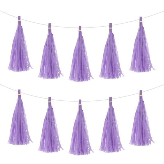 Uxcell 15Pcs Light Purple Tassel Garland Banner w Rope for Wedding Birthday Party Decoration