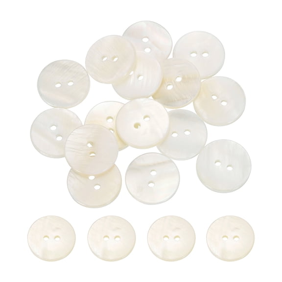 Uxcell 15Pcs Natural Shell Buttons, 18mm 2-Hole Round Shell Craft Sewing Button, Decorative Accessories for Coats, Shirts, Clothing DIY Projects, White