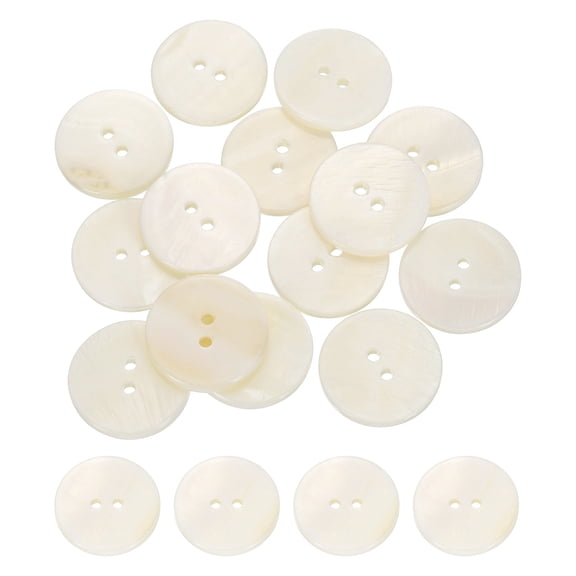 Uxcell 15Pcs Natural Shell Buttons, 20mm 2-Hole Round Shell Craft Sewing Button, Decorative Accessories for Coats, Shirts, Clothing DIY Projects, White