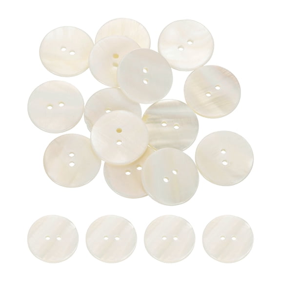 Uxcell 15Pcs Natural Shell Buttons, 23mm 2-Hole Round Shell Craft Sewing Button, Decorative Accessories for Coats, Shirts, Clothing DIY Projects, White