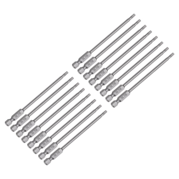Uxcell 15Pcs T15 Torx Head Screwdriver Bit S2 Steel Magnetic Screw Drive Bit 4" Long 1/4 Inch Hex Shank