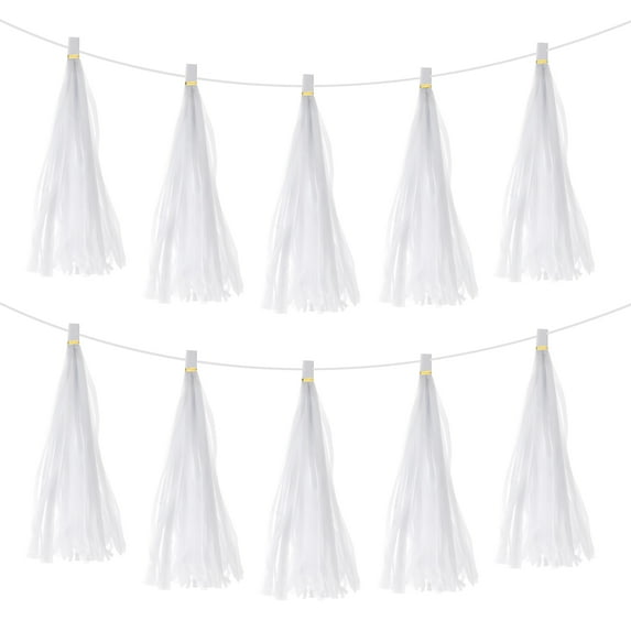Uxcell 15Pcs White Tassel Garland Banner with Rope for Wedding Birthday Party Decoration
