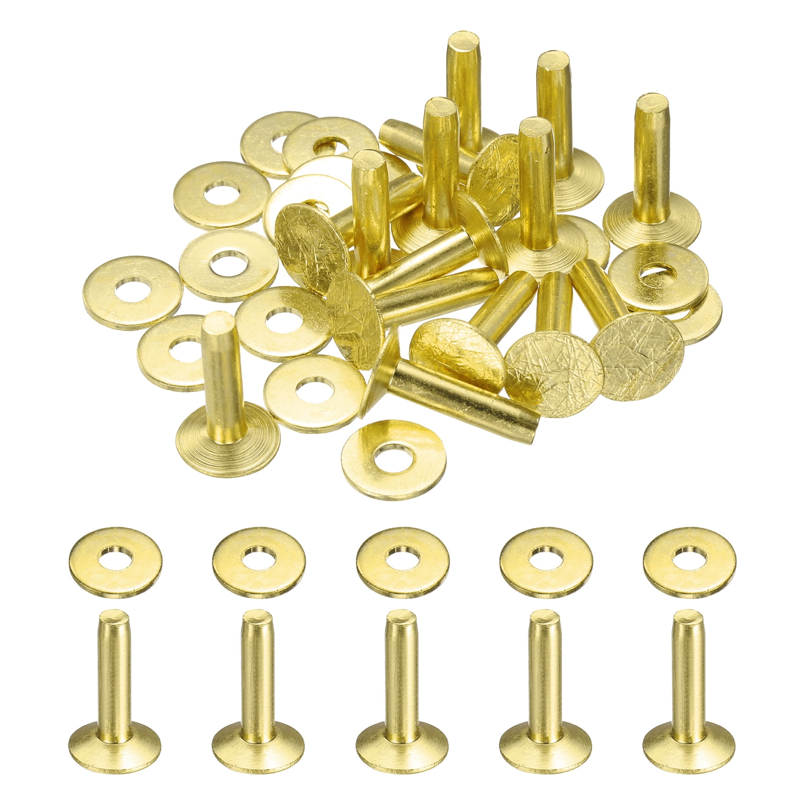 Uxcell 15Set Brass Rivets and Burrs Washers 11x4x16mm Dimpled Finish ...