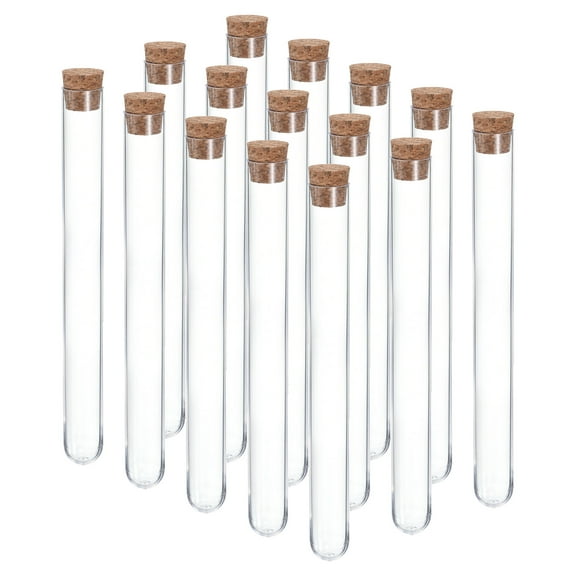 Uxcell 15ml Plastic Test Tubes with Cork Stoppers, 15Pcs 150x16mm Tubes Lab Use, Clear