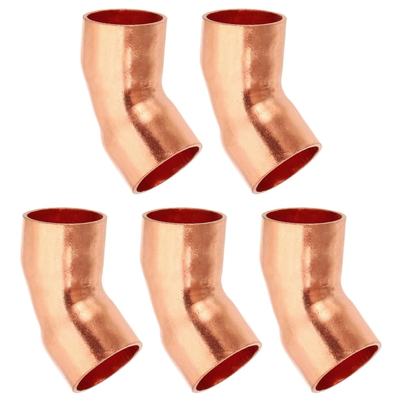 Uxcell 15mm ID 1mm Thick Elbow Copper Fitting, 5pcs 99.9% Pure Copper 45 Degree Sweat Solder Pipe Connector