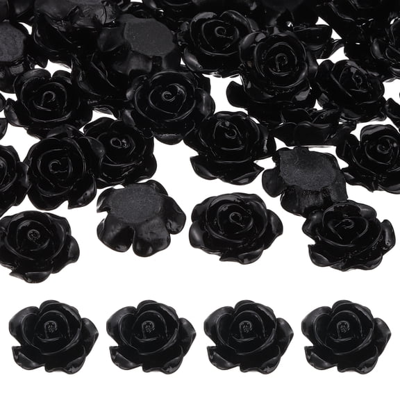Uxcell 15mm Resin Rose Flatback Charms, 60 Pcs Mini Undrilled Cabochon Embellishment Flower Gems Bead Decoden Charm Bulk for DIY Craft Jewelry Making Nail Phone Case, Black
