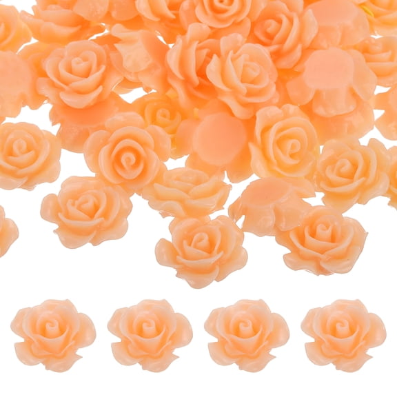 Uxcell 15mm Resin Rose Flatback Charms, 60 Pcs Mini Undrilled Cabochon Embellishment Flower Gems Bead Decoden Charm Bulk for DIY Craft Jewelry Making Nail Phone Case, Pink Orange