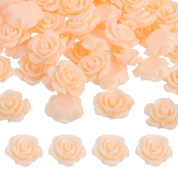 Uxcell 15mm Resin Rose Flatback Charms, 60 Pcs Mini Undrilled Cabochon Embellishment Flower Gems Bead Decoden Charm Bulk for DIY Craft Jewelry Making Nail Phone Case, Light Pink Orange