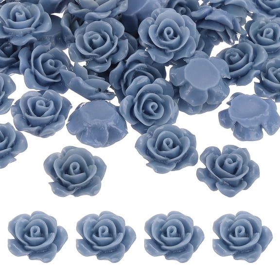 Uxcell 15mm Resin Rose Flatback Charms, 60 Pcs Mini Undrilled Cabochon Embellishment Flower Gems Bead Decoden Charm Bulk for DIY Craft Jewelry Making Nail Phone Case, Denim Blue