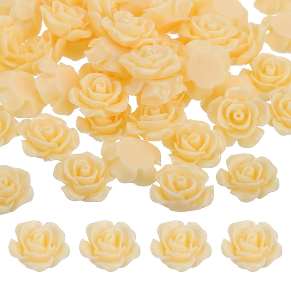Uxcell 15mm Resin Rose Flatback Charms, 60 Pcs Mini Undrilled Cabochon Embellishment Flower Gems Bead Decoden Charm Bulk for DIY Craft Jewelry Making Nail Phone Case, Light Yellow