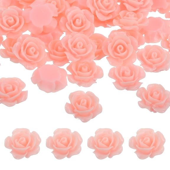 Uxcell 15mm Resin Rose Flatback Charms, 60 Pcs Mini Undrilled Cabochon Embellishment Flower Gems Bead Decoden Charm Bulk for DIY Craft Jewelry Making Nail Phone Case, Light Pink
