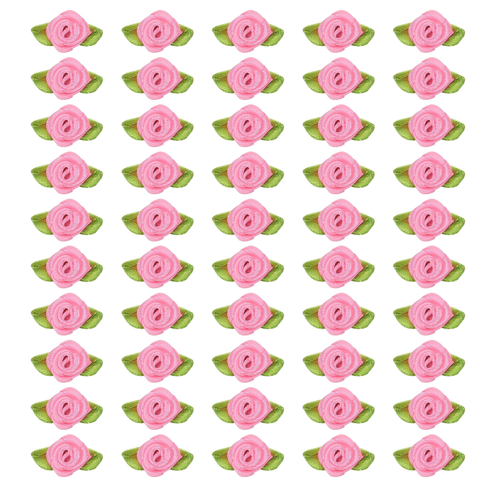 PATIKIL 15mm Petit Satin Ruban Rose, 100 Pcs Tissu Fleurs Embellissements Rosettes Appliqué Avec Vert Feuilles Pour DIY Artisanat Mariage Décoratif, Rose Rouge