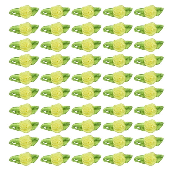 Uxcell 15mm Tiny Satin Ribbon Rose Fabric Flowers Embellishments Rosettes Applique Yellow 100 Pcs