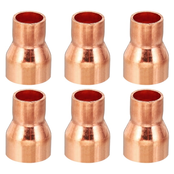 Uxcell 15mm to 10mm ID Copper Reducer, 6pcs Copper Reducing Coupling Pressure Fitting Pipe Tube Connector Adapter