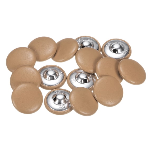 Uxcell 15 Pcs 40L Leather Covered Button 25mm Metal Shank Round Sewing Buttons for Suits Dress Blouses Khaki