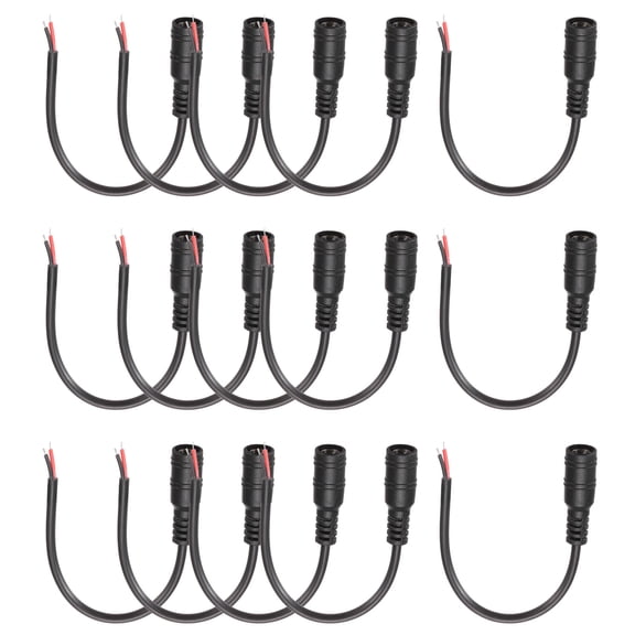 Uxcell 15pcs DC Power Pigtails Cable, 5.5 x 2.1mm Female Barrel Plug Connector to Bare Wire Open End for CCTV Camera, DVR, LED Strip, 15cm Black