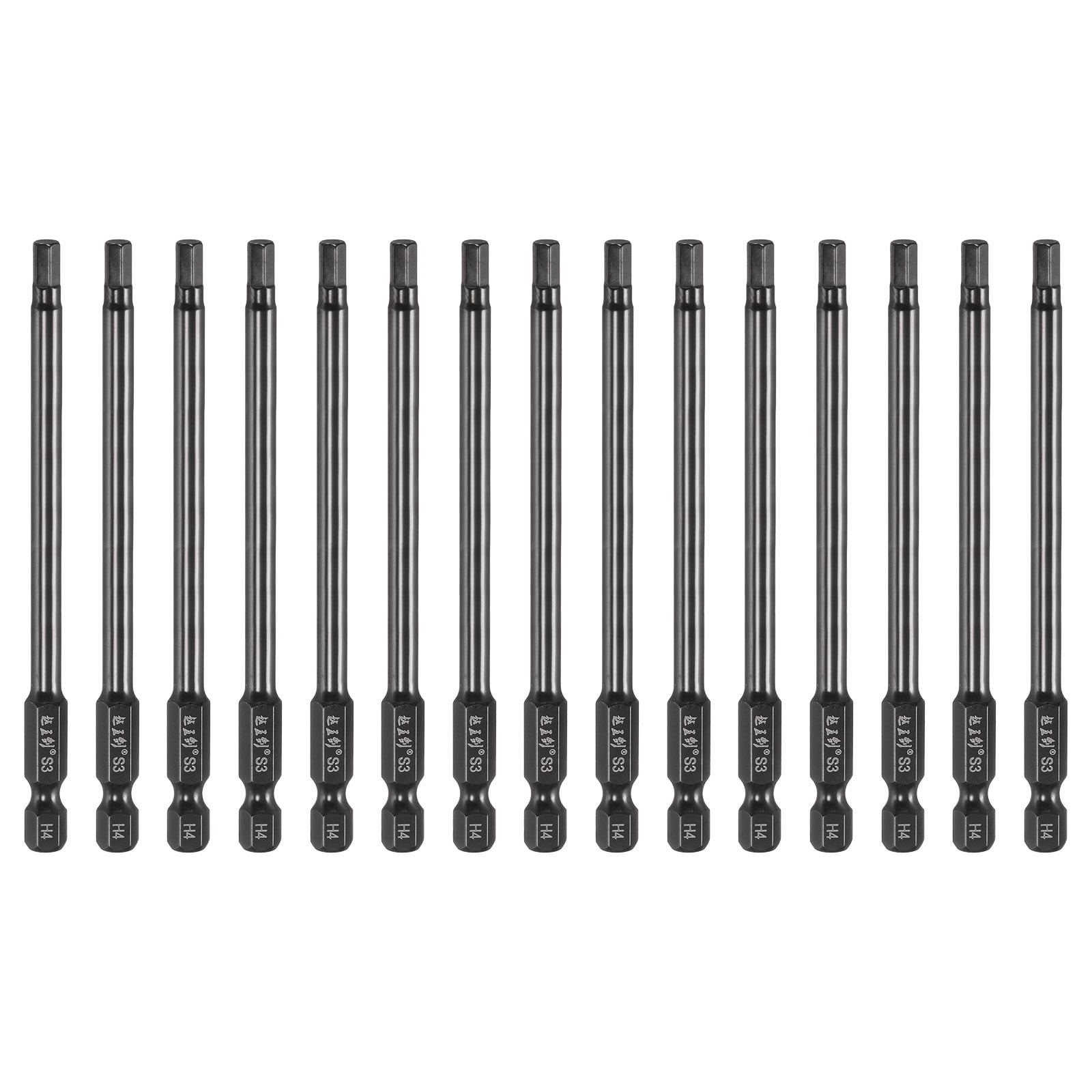Uxcell 15pcs Hex Head Wrench Drill Bit 4mm(H4) Metric 1/4" Hex Shank 4"(100mm) Length S3 Steel Magnetic Impact Drivers Screwdriver Bit Industrial Grade Hexagon Electric Drill Bits