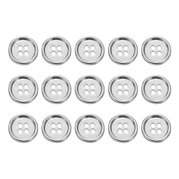 Uxcell 15pcs Metal Button 15mm (0.59") 4 Holes Alloy Round Sewing Buttons, White