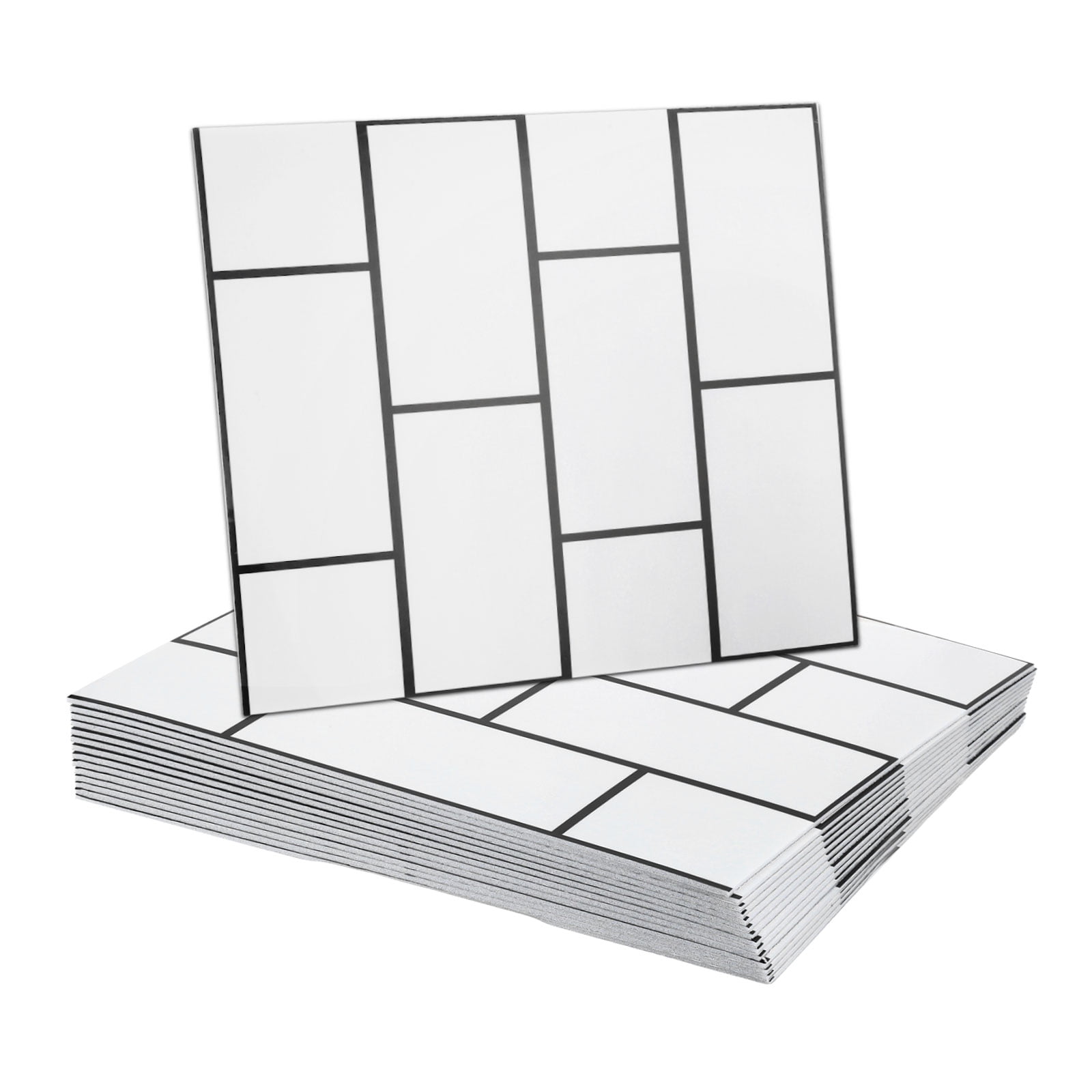 Uxcell 15pcs Peel and Stick Marble Tiles, Waterproof Wall Panel Backsplash, 12"x12" PVC Peel and Stick Shower Tiles for Bathroom, White Brick Design