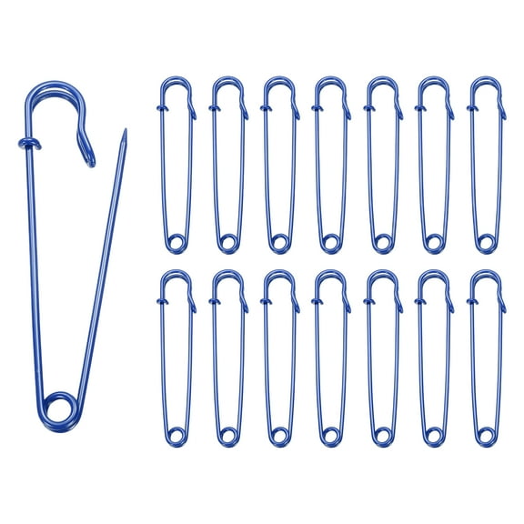 Uxcell 15pcs Safety Pins 100mm Baked Paint Large Safety Pin for Clothes, Blue