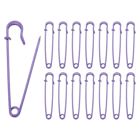 Uxcell 15pcs Safety Pins 100mm Baked Paint Large Safety Pin for Clothes, Purple