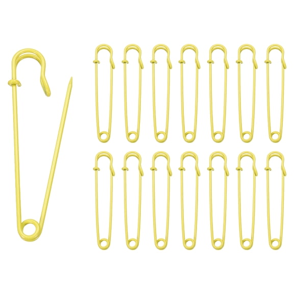 Uxcell 15pcs Safety Pins 100mm Baked Paint Large Safety Pin for Clothes, Yellow