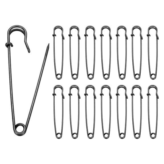 Uxcell 15pcs Safety Pins 100mm Electroplated Large Safety Pin for Clothes, Black