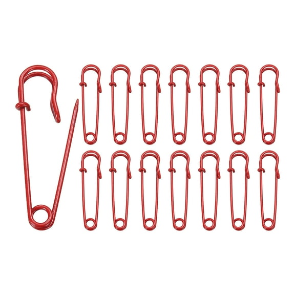 Uxcell 15pcs Safety Pins 50mm Baked Paint Large Safety Pin for Clothes, Red