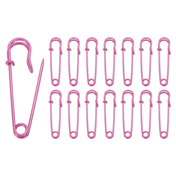 Uxcell 15pcs Safety Pins 50mm Baked Paint Large Safety Pin for Clothes, Rose Red