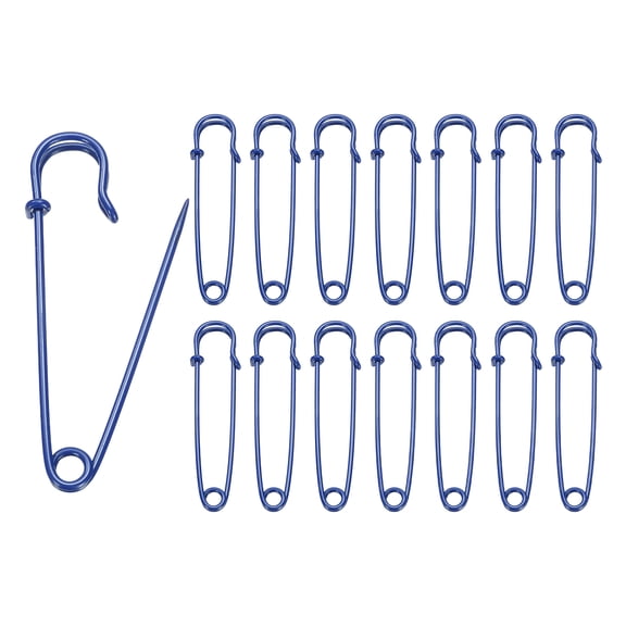 Uxcell 15pcs Safety Pins 75mm Baked Paint Large Safety Pin for Clothes, Blue