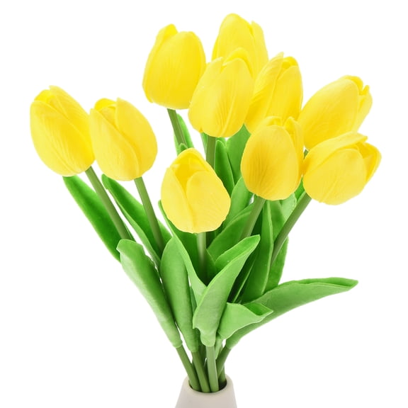 Uxcell 15pcs Tulips Artificial Flowers, Artificial Flowers Fake Tulip Stems Real Touch for Decoration (Yellow)
