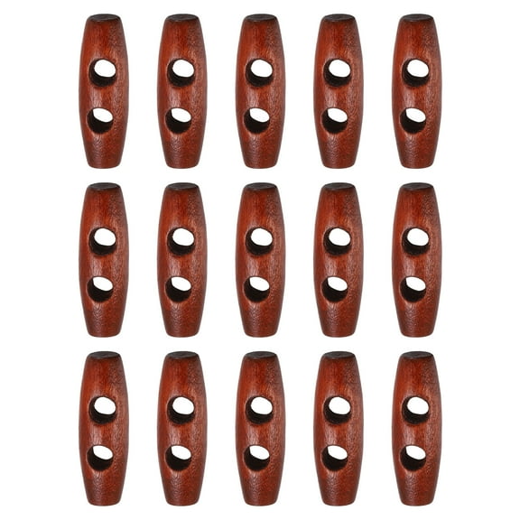 Uxcell 15pcs Wooden Toggle Buttons 30mm / 1.2" Double Hole Wood Olive Horn Sewing Buttons for Coat Sweaters Clothing DIY Craft, Red Coffee
