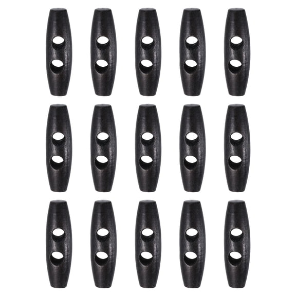 Uxcell 15pcs Wooden Toggle Buttons 40mm / 1.6" Double Hole Wood Olive Horn Sewing Buttons for Coat Sweaters Clothing DIY Craft, Black